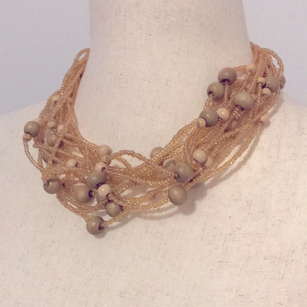 ‼️GONE 5/31- Like-New! Multi-Strand Gold Seed and Wood Bead Statement Necklace